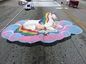 3D Chalk Art Unicorn created by Atlanta artist Katie Bush